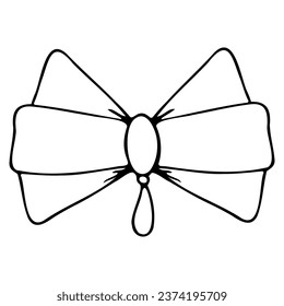 Vector bow brooch in doodle style linear black isolated