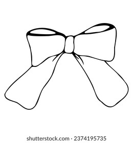 Vector bow flattened in doodle style linear black isolated