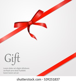 Vector bow long red ribbon and big bow with two tails. Illustration. Holiday concept. New Year, Christmas banner. 