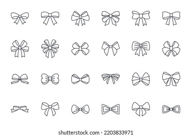 Vector bow ribbon icon. Editable stroke. Set of linear icons. Decorative gift ribbons. Fashion accessory sign. Festive wrapping christmas birthday. Isolated elements on white background