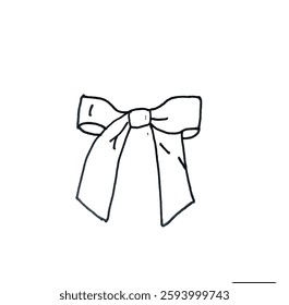 Vector bow Ribbon. 
Isolated engraved style object. 
Linear drawing in black and white colors for icon holiday. 