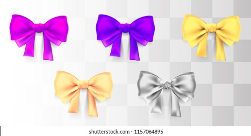 vector bow. Set of five decorative elements isolated on white background