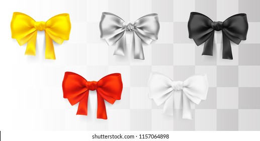 vector bow. Set of five decorative elements isolated on white background