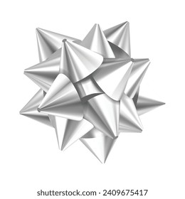 Vector bow sliver realistic design. decorative gift bow isolated.