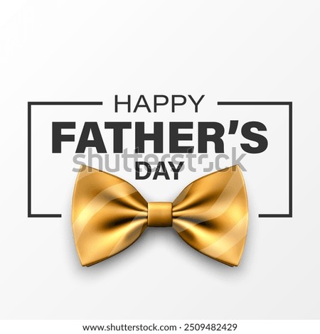 Vector Bow Tie for Father s Day Design. 3d Realistic Silk Golden Color Bow Tie. Glossy Bowtie, Tie Gentleman. Father s Day Holiday Concept. Design Template for Greeting Card, Invitation, Poster