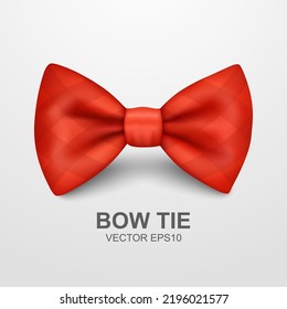 Vector Bow Tie for Father's Day Design. 3d Realistic Silk Red Checkered Bow Tie. Glossy Bowtie, Tie Gentleman. Father's Day Holiday Concept. Design Template for Greeting Card, Invitation, Poster