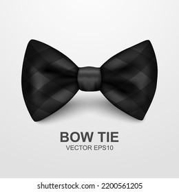 Vector Bow Tie for Father's Day Design. 3d Realistic Silk Black Checkered Bow Tie. Glossy Bowtie, Tie Gentleman. Father's Day Holiday Concept. Design Template for Greeting Card, Invitation, Poster