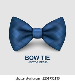 Vector Bow Tie for Father's Day Design. 3d Realistic Silk Blue Checkered Bow Tie. Glossy Bowtie, Tie Gentleman. Father's Day Holiday Concept. Design Template for Greeting Card, Invitation, Poster