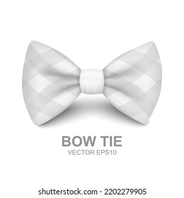 Vector Bow Tie for Father's Day Design. 3d Realistic Silk White Checkered Bow Tie. Glossy Bowtie, Tie Gentleman. Father's Day Holiday Concept. Design Template for Greeting Card, Invitation, Poster