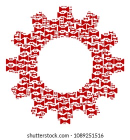Vector bow tie icons are organized into gearwheel collage. Machinery design concept constructed with bow tie components.
