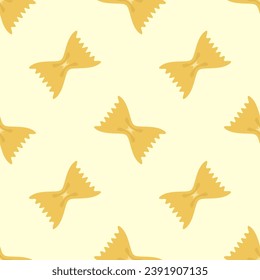 Vector bow tie pasta background. Farfalle. Italian cuisine seamless pasta pattern