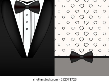 Vector bow tie tuxedo invitation design template holiday background