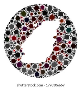 Vector Bowen Island map mosaic of coronavirus. Infection attacks the lockdown territory from external zone. Stencils circle Bowen Island map collage designed with infection items.