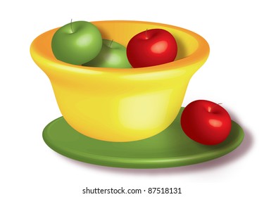 Vector - Bowl with apples on white background.