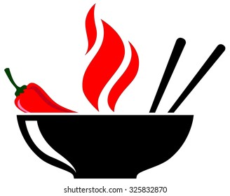 vector bowl chili pepper chopsticks isolated illustration