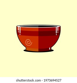 Vector of bowl with dark red stripes on yellow background