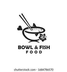 Vector bowl fish logo design and business food and drink