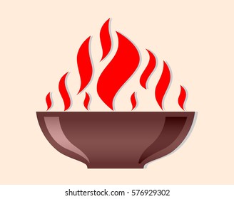 vector bowl with flames burning soup isolated outline illustration