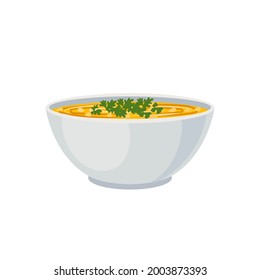 Vector Bowl of Orange Soup, Vegetable Soup Icon Isolated on White Background, Colorful Illustration.
