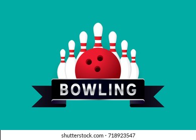 Vector of bowling badge design with bowling ball. 