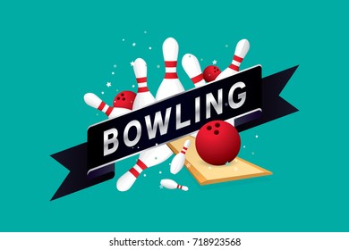 Vector of bowling badge design with bowling ball. 