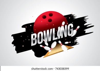 Vector of bowling  badge design with bowling ball and skittles. 