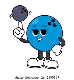 Vector Bowling Ball Character Spinning Bowling Ball on Finger