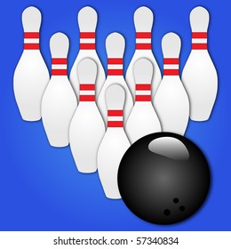 Vector of a bowling ball and pins