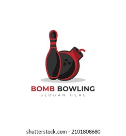Combinación de boliche vectorial y logotipo de bomba. Juego y detonar símbolo o icono