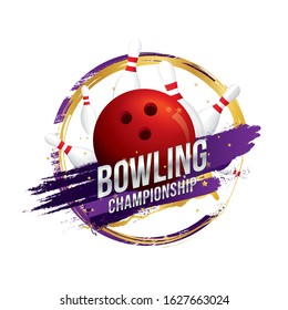 Vector of bowling championship label, logo and badge design. Sport concept