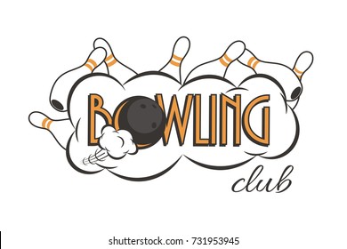 Vector bowling club logo. Bowling strike with Bowling club text.
