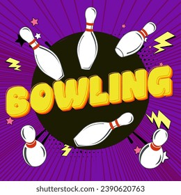 Vector bowling dark background. Abstract pop art illustration. Design elements for banner, poster or flyer.