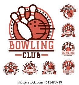 Vector bowling emblem and design element logotype template badge item design for sport league teams success equipment champion illustration.