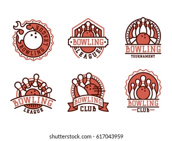 Vector bowling emblem and design element logotype template badge item design for sport league teams success equipment champion illustration.