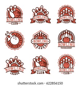Vector bowling emblem and design element logotype template badge item design for sport league teams success equipment champion illustration.