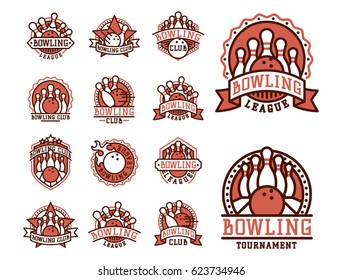 Vector bowling emblem and design element logotype template badge item design for sport league teams success equipment champion illustration.