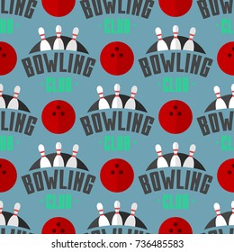 Vector bowling emblem seamless pattern background item design for sport league teams success equipment champion illustration.