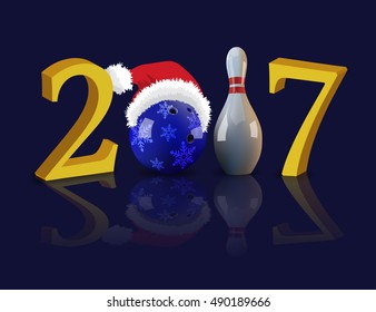 Vector Bowling Happy New Year with bowling ball and pin. 