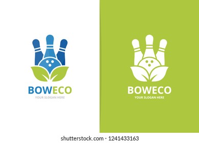 Vector bowling and leaf logo combination. Game and eco symbol or icon. Unique kegling and organic logotype design template.