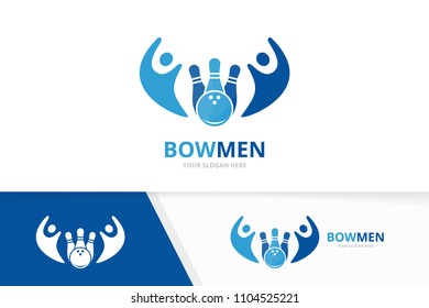 Vector bowling and people logo combination. Game and family symbol or icon. Unique kegling and team logotype design template.