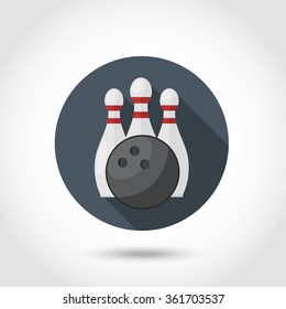 Vector Bowling set  icon,sign,symbol,pictogram in flat style with long shadow isolated on a circle.Concept for web banners and printed materials