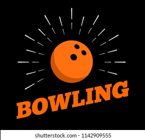 Vector bowling sport ball logo icon sun burtst print hand drawn vintage line art design