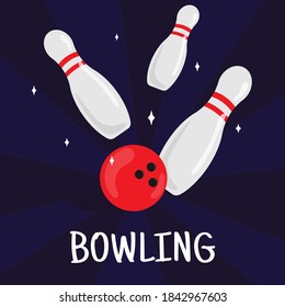 Vector bowling square banner, poster or flyer design template. Isolated on dark blue background.
