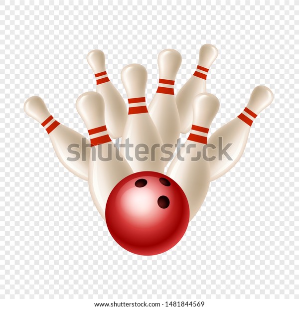Vector bowling strike. Skittles and ball\
isolated on transparent\
background