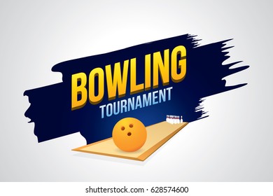 Vector of bowling tournament badge design with bowling ball and skittles. 