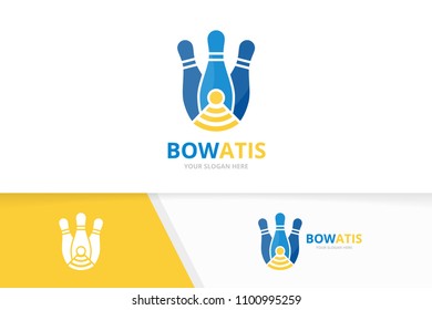 Vector bowling and wifi logo combination. Game and signal symbol or icon. Unique kegling and radio logotype design template.