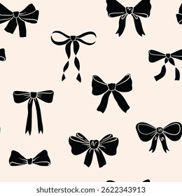 Vector bows seamless pattern. Hand drawn in vector bows pattern in modern style. Bows print for design. Use as print, element design, tetile, packaging, wrapping paper, invitation, fabric, clothes.
