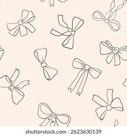 Vector bows seamless pattern. Hand drawn in vector bows pattern in modern style. Bows print for design. Use as print, element design, tetile, packaging, wrapping paper, invitation, fabric, clothes.