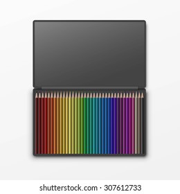 Vector Box of Colored Pencils Isolated on Background