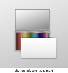 Vector Box of Colored Pencils Isolated on Background